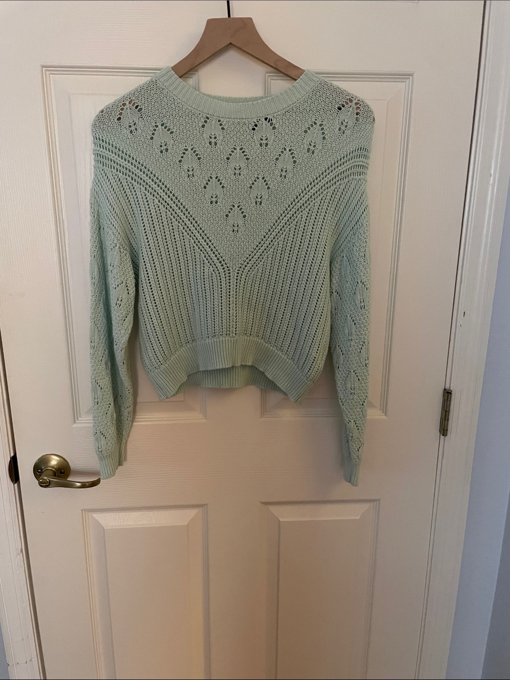 Forever 21 Mint Green Open-Knit Crewneck Sweater, S